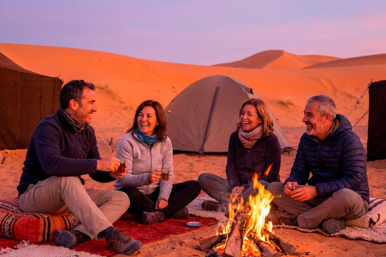 Vive un atardecer en el desierto de Túnez en otoño